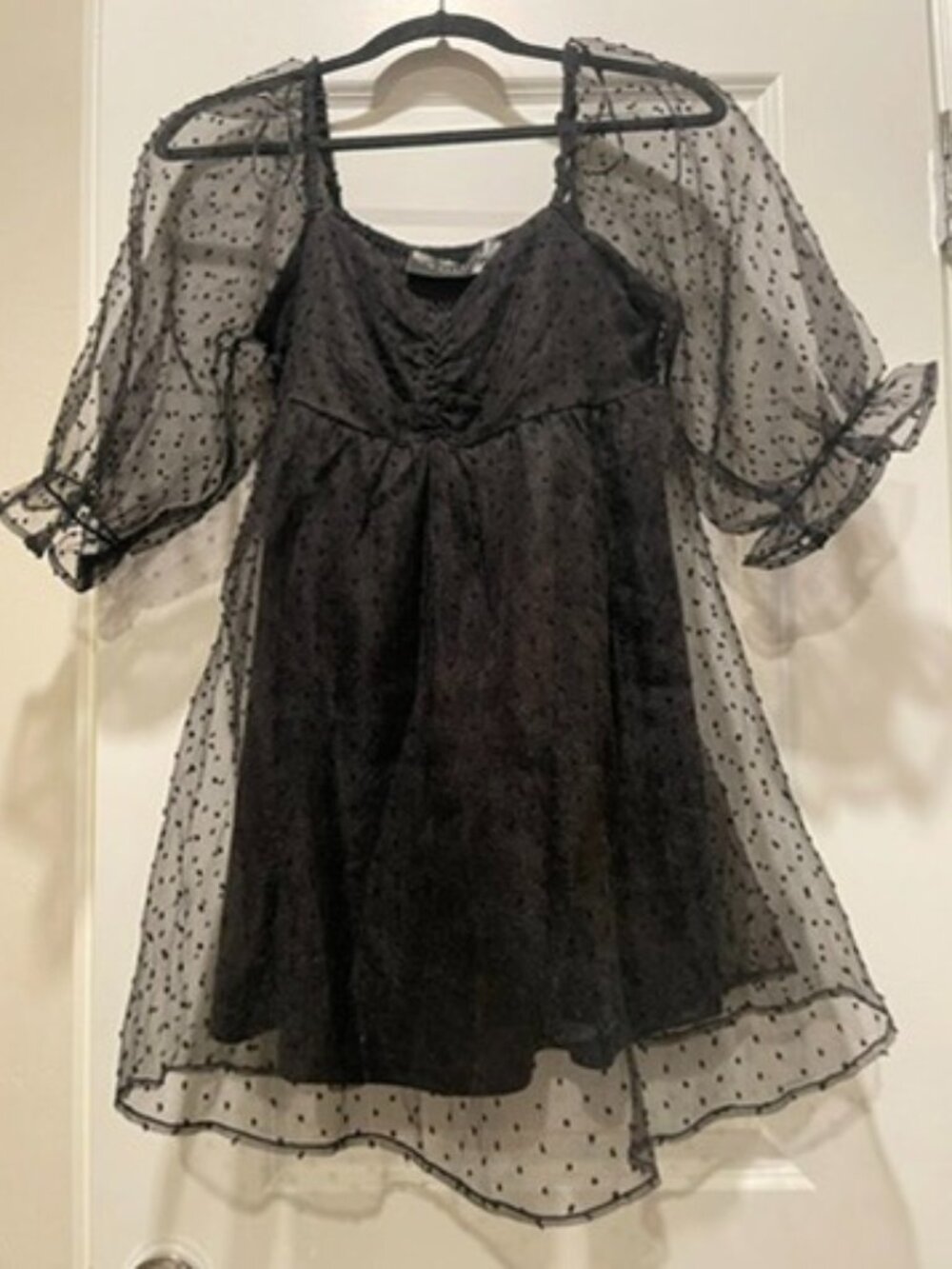 Maverick The Collection Black Sheer Polka Dot Babydoll Dress NWT